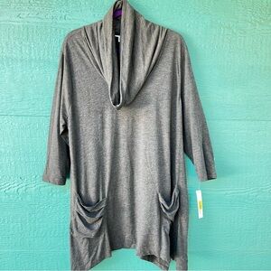 AUGUST SILK KNIT COWL NECK TUNIC TOP WITH POCKETS GRAY SIZE 2X NWT